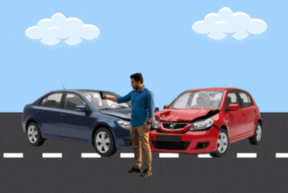 Car accident demonstration showing road safety technology